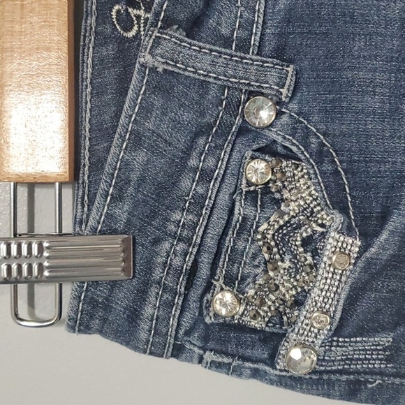 Grace in LA jeans women's size 3 blue silver embroidered pockets jewels capri - Picture 2 of 16